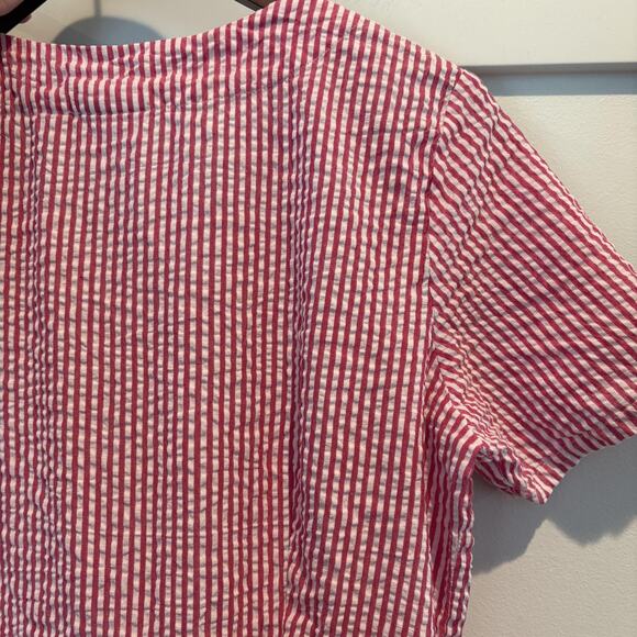 The Vermont Country Store Dress Womens Medium Pink White Seersucker Button Front - Picture 7 of 11
